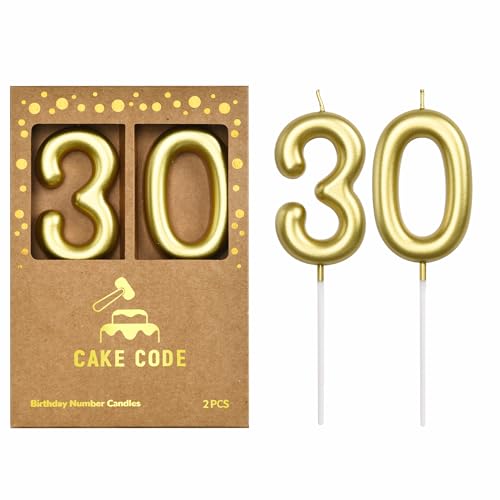 CAKE CODE 2.76 Inch Classical Gold 30 Number Birthday Candles Gold and Cake Number Candles for Party Celebration