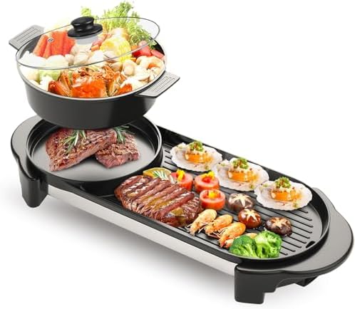 2 in 1 Electric Smokeless Hot Pot with Grill, 2200W Removable Hot...