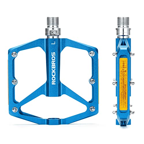 ROCKBROS Pedals Bicycle Pedals with Reflectors, Flat Bike Pedals Made of Aluminum Alloy, Anti-Slip