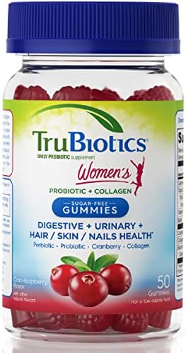 TruBiotics Probiotic Gummies with Collagen for Womens Digestive/Urinary/Hair/Skin/Nails Health, Sugar Free Prebiotics & Probiotics for Women, Collagen, Biotin, Vitamin C & Cranberry Extract, 50 Count