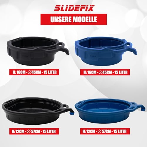 Foto von slidefix Ölauffangwanne für Ölwechsel 15L Ölwechselbehälter, Kunststoffwanne mit Ausguss und Halterungen. Ölablasswanne aus Kunststoff ideal für Ölwechsel, Altöl Auffangwanne, robuste Ölwanne schwarz.