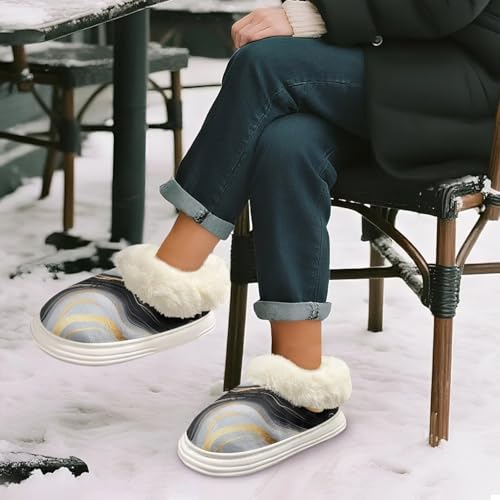 Non Slip Flannel Cozy House Slippers for Women, Memory Foam Warm Fluffy Slippers with Thick Sole4