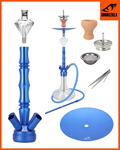 Smokezilla® MINYA Aluminium Shisha mit 4 Adaptern | Mit Shiny Clear Bowl ! (Blau Shiny Clear) – Bild 8