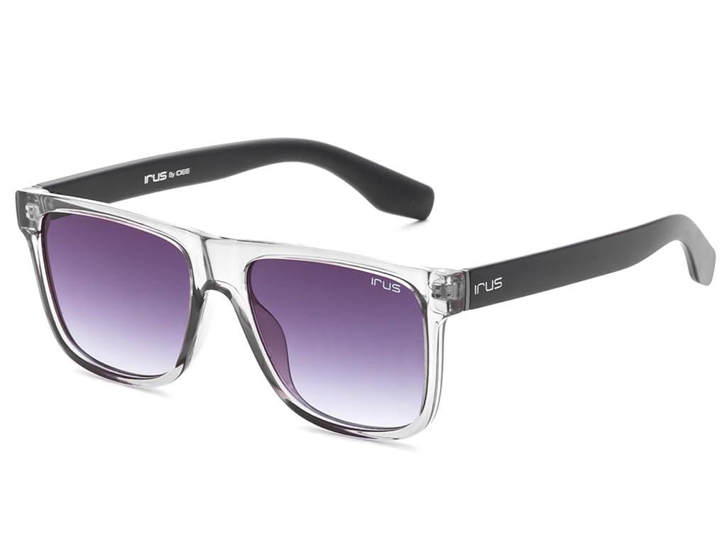IRUS | 100% protección UV | Unisex | Mediano | Borde completo | Cuadrado | Marco: policarbonato gris cristal brillante | Lente: policarbonato degradado ahumado