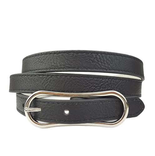 AXESORIA: Plus Size: Classic Skinny Silver Buckle Belt Black 1X