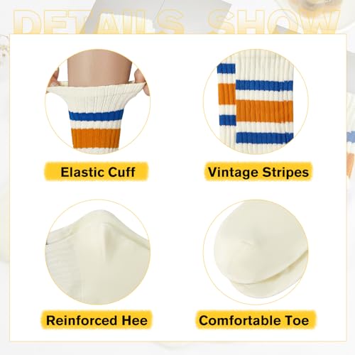 Image of Vintage Striped Crew Socks Slouchy Calf Tube Socks for Women and Men | Retro Athletic Mid-Calf Socks, Stretchy Knit Casual Comfort for Running Golf Tennis Volleyball & Daily Wear