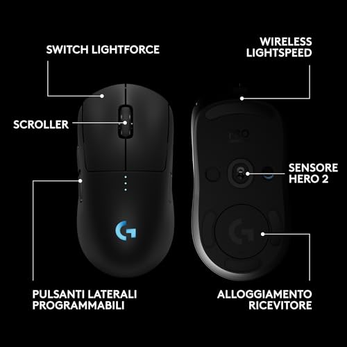 PRO 2 LIGHTSPEED mouse da gaming wireless per destrimani o mancini, fino a 4 pulsanti laterali magnetici personalizzabili e commutabili, sensore da 44.000 DPI, ricarica USB-C, PC/Mac - Nero - Mouse gaming - Immagine 5
