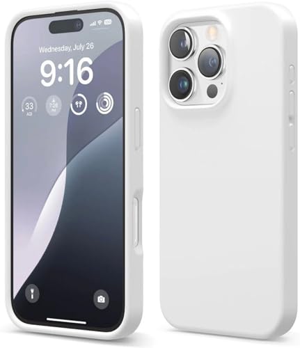 Image of Premium Liquid Silicone Case for iPhone 16 Pro - Slim Full Body Protective Back Cover with Soft Microfiber Lining, Anti-Slip Grip Scratch Resistant Phone Case (White)