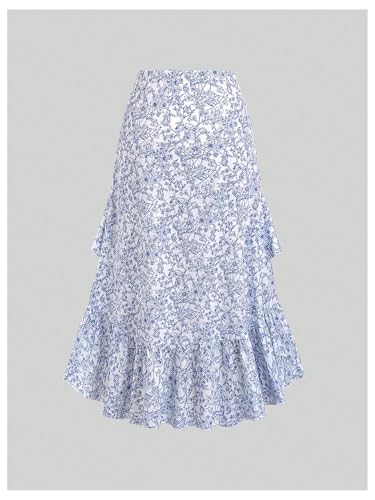Verdusa Women's Boho Floral High Low Skirt Vacation Tiered Layered Ruffle Long Skirts2