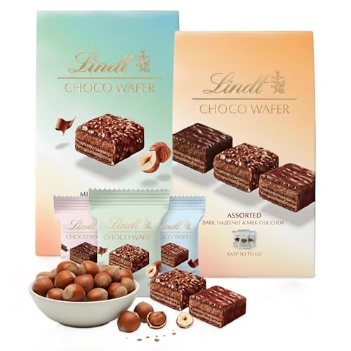 Topline Lindt Assorted Choco Wafer Chocolates Selection of Assorted & Milk Hazelnut Choco Wafers 135g Premium Chocolate Gift for Women Hampers or Birthday Treats