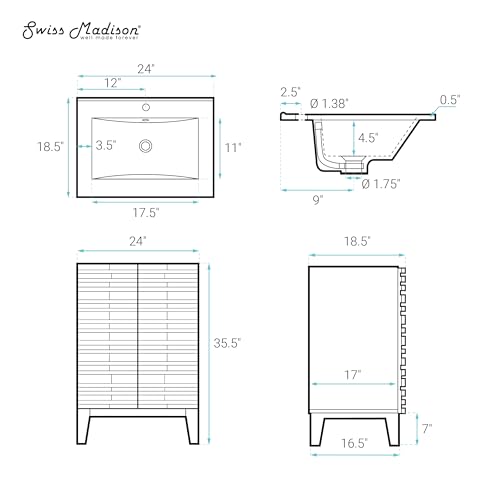 Image of Swiss Madison Cascade 24 inch Freestanding Bathroom Vanity in Green Oak with Sink Top