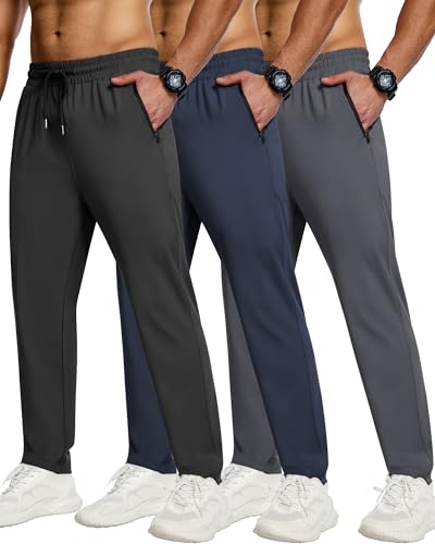 CE' CERDR 3/4 Pack Mens Sweatpants with Zipper Pockets Athletic Workout Jogger Pants for Men Running Jogging Casual Pants