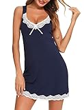 LOLLO VITA Sleepwear Womens Chemise Nightgown Full Slip Lace Lounge Dress Navy Blue