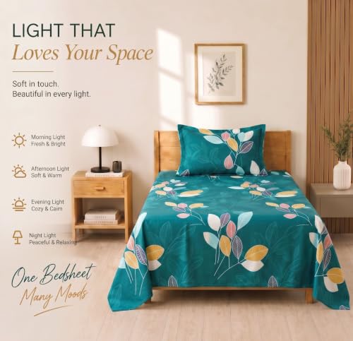 Image of BSB HOME 210 TC Cotton Feel Single Bedsheet with 1 Pillow Cover, Soft & Breathable Floral Printed Bed Sheet, Fade Resistant, Bedding for Home & Bedroom, 60 x 90 Inches (152 x 229 cm) (Multicolor)