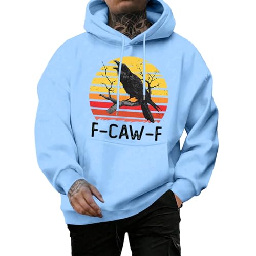 Mens Pullover Hoodie - Raven Casual Oversized Pullover Sweatshirts - Letter Print Loose Fit Sweater Fall Daily Wear