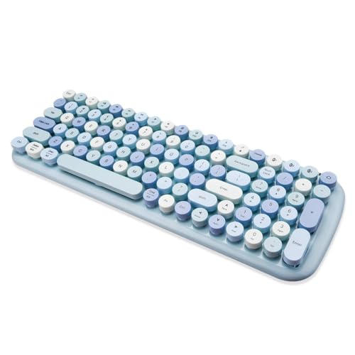 Image of MOFII Bluetooth Wireless Keyboard for iPad, Laptop, PC, Mac, Smartphone, Connect 3 Bluetooth Devices, Cute Colorful Round Keys Retro Aesthetic Keyboard - Blue