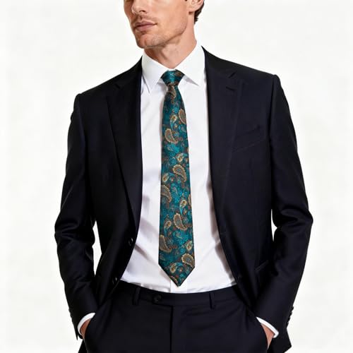 Image of DiBanGu Mens Paisley Tie Sets Silk Jacquard Woven Floral Necktie and Pocket Square Cufflinks Wedding Business Party