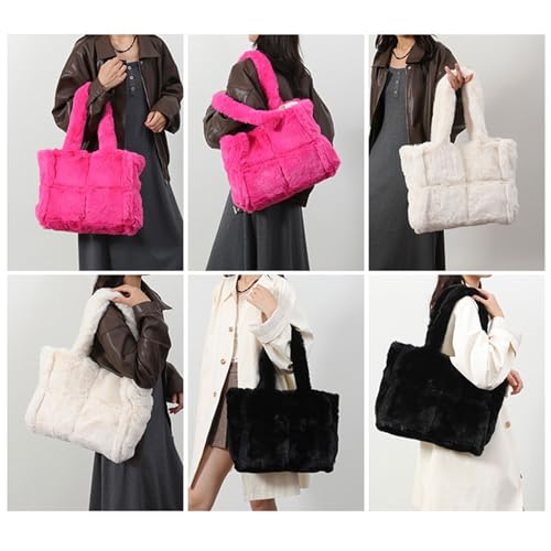 Sac à main d'hiver en fourrure pour femme grand modèle matelassé à bandoulière
