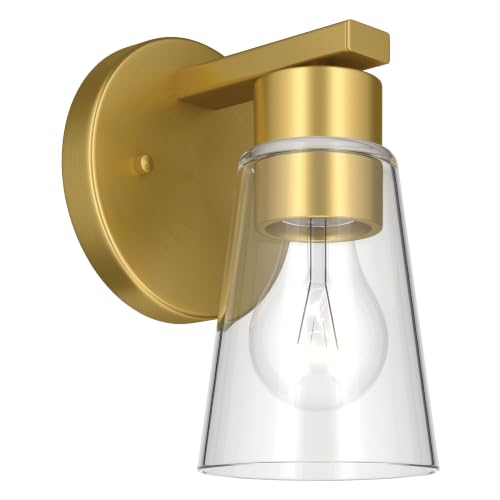 Image of Kichler Stamos 8 inch 1-Light Soft Modern Wall Sconce with Clear Glass in Brushed Gold, (8 inch H x 5 inch W), 52437BGCLR