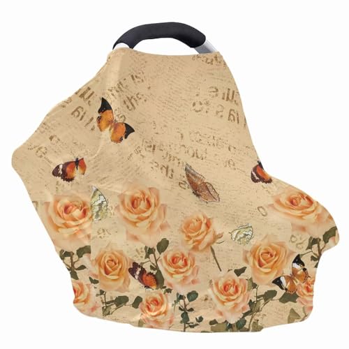 Image of Rose Butterfly Multi-Purpose Baby Car Seat Cover Dust Cover Washable Nursing Breastfeeding Covers Soft Infant Stroller Cover Sun-Proof Breastfeeding Scarf