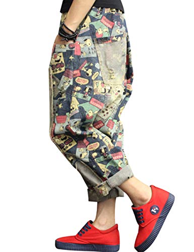 Women's Elastic Waist Harem Pants Drop Crotch Ripped Jeans Style 62