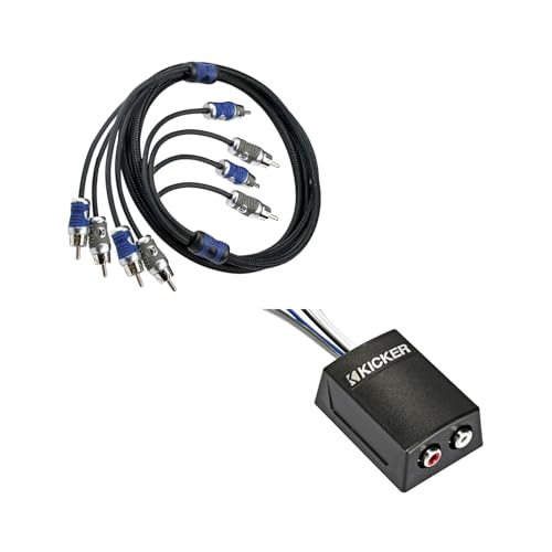 Kicker KISLOC2 Stereo Line Output Converter (with Remote Turn-On Wire) and Q-Series 4-Channel RCA Cable (4 Meter)