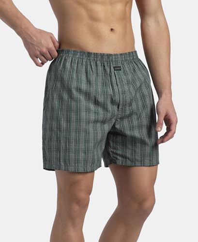 Image of Jockey 1222 Men Super Combed Mercerized Cotton Woven Checkered Boxer Shorts with Back Pocket (Pack of 2, Colors & Prints May Vary)