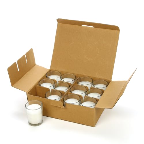 Image of Hosley Set of 12 Ivory Unscented Votive Candles 12 Hour Burn Time Hand-Poured Wax in Clear Glass Holders Long-Lasting, Smokeless Candles for Weddings, Home Decor, Spa & Events.