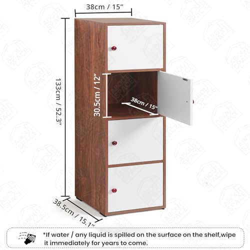 Image of ABOUT SPACE Wooden Cabinet - 4 Tier Storage Cabinet for Living Room with Magnetic Door, Space Saving Book Self for Home, Engineered Wood Kitchen Crockery Unit (Oak Red - L 38 x B 38.5 x H 133 cm)