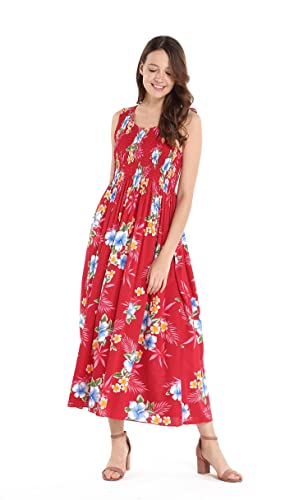 Image of Matchable Family Hawaiian Luau Men Women Girl Boy Clothes in Hibiscus Red