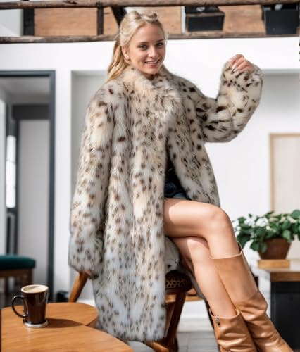 DJBM Women Faux fur Leopard Lapel Maxi Coat Cardigan Sexy Elegant Garment Pocketed with Belt for Winter Outdoor4