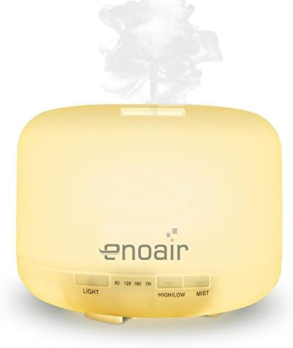 Enoair 500ml Aromatherapy Cool Mist Ultrasonic Air Humidifier Essential Oil Diffuser with 4 Timer Settings, 14-Color LED Light Settings and Mist-Auto Shutoff