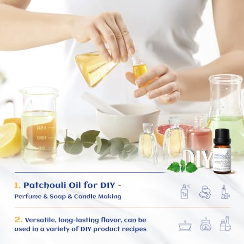 Image of HIQILI 0.33Fl Oz Patchouli Essential Oil,100% Pure for Diffuser,Perfume DIY, Candle Soap Making-10ml
