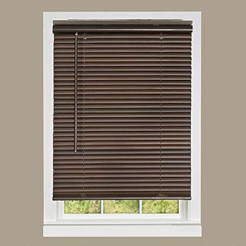 PowerSellerUSA 1" Vinyl Slats Room Darkening Cordless Window Blinds, 64L x 43W Inches Manual Operation Mode Blackout Privacy Blind, Solid Pattern Ceiling-Outside Mount Pull-Up Mini Blinds, Mahogany Cover