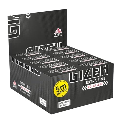 GIZEH BLACK Rolls Slim - Blättchen zum Drehen in individueller Länge 5 Meter Papier im King Size Slim-Format - 20er Pack Premium Rolling Paper (14 g/m)