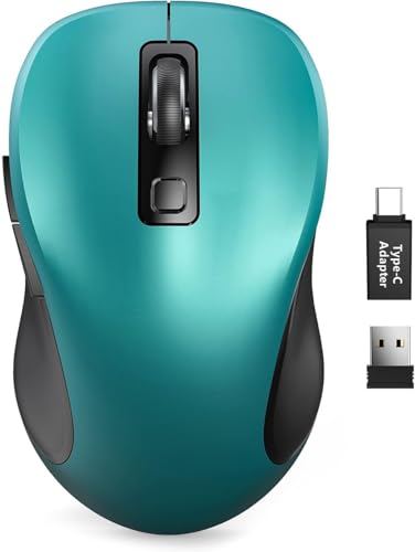 Trueque Wireless Mouse for Laptop, 2.4GHz Ergonomic Computer Mouse with Back & Forward Buttons, 3 Levels Tracking Speed, 6 Buttons, Optical USB Cordless Mice for Windows Chromebook MacBook PC (Teal)