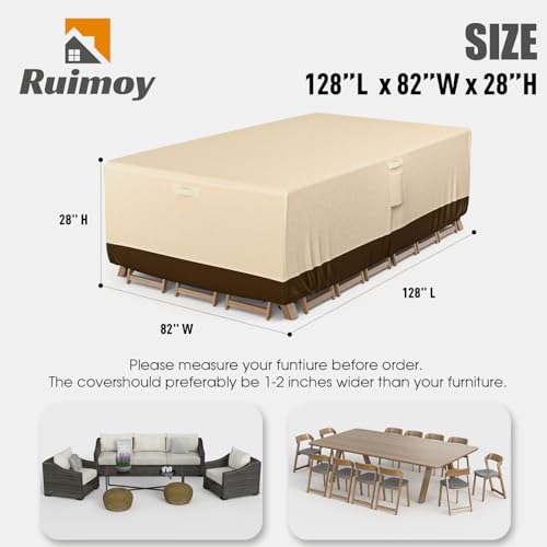 Image of Patio Furniture Covers, Outdoor Furniture Cover Waterproof, General Purpose, Outside Table and Chair Covers, Heavy Duty 600D (128 Inch L x 82 Inch W x 28 Inch H)-Brown