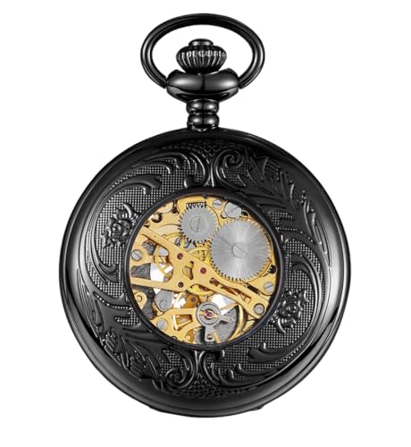 ShoppeWatch Men’s Pocket Watch with Chain | Hand Winding Vintage Pocket Watch | Classic Mechanical Movement Pocketwatch | 1920s Railroad Steampunk Costume Accessory