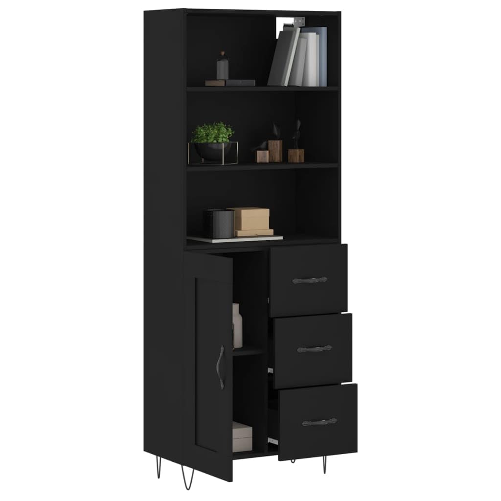 Wysoki kredens czarny sklejka wysoka kredens z metalowymi drzwiami i nogami do organizacji domu 69,5x34x180 cm