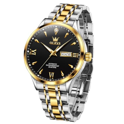 Image of OLEVS Automatic Watches for Men Self Winding Mechanical Wristwatch Luxury Business Dress Stainless Steel Luminous Waterproof Calendar Mens Watch