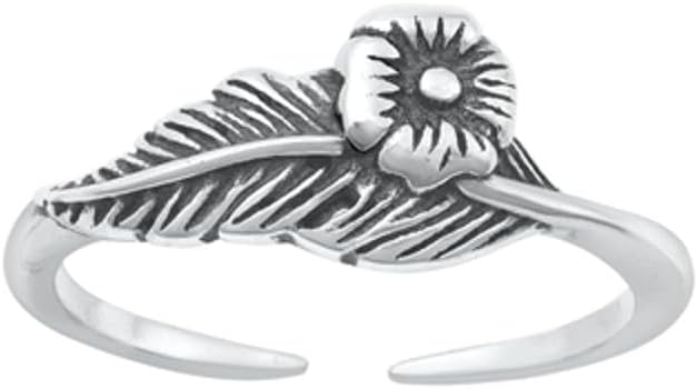 Sterling Silver Promise Leaf & Flower Toe Midi Adjustable Ring .925 New Band