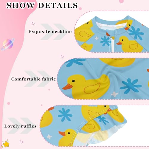 Little Yellow Duck Blue Background Girls Long Sleeve Swimsuit Rash Guard One Piece Bathing Suits Zipper 3-12T4