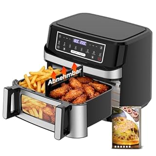 Friggitrice ad Aria 12L | Friggitrice Aria XXL Modalità Flessibile 1 o 2 Zone, 2600W Doppia Resistenza Controllo Indipendente Finestra & Luce Interna, Air Fryer Grande 8-in-1 Touch Control Ricettario