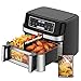 Friggitrice ad Aria 12L | Friggitrice Aria XXL Modalità Flessibile 1 o 2 Zone, 2600W Doppia Resistenza Controllo Indipendente Finestra & Luce Interna, Air Fryer Grande 8-in-1 Touch Control Ricettario