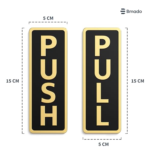 Image of Bmado Push Pull Door Sign | 5.9 Inch Acrylic Gold Black Sticker Set | Self-Adhesive Signage for Glass & Wooden Doors | Office, Shop, Cafe, Hotel & Business Entry
