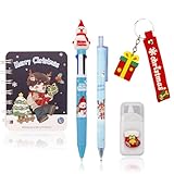 Hyleara Weihnachts Schreibwaren Set, Kugelschreiber Set Weihnachts, Kugelschreiber 4-in-1 Mehrfarbiger und Schwarz, Notizbuch, Schlüsselanhänger, Korrekturroller für Büro und Schule