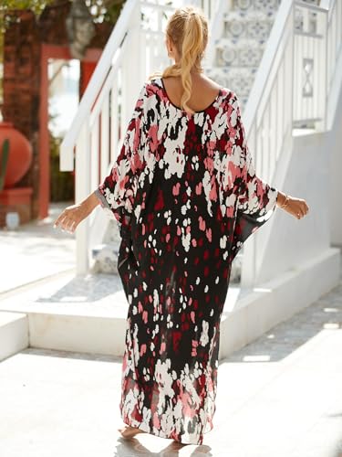 Image of IMAGEKOPE Women's Plus Size Animal Print V-Neck Batwing Kaftan Beach Dress Bathing Suit Cover-Up Loungewear