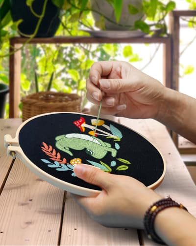 Image of TINDTOP 3 Sets Embroidery Kit for Adults, Frog Embroidery Practice Kit | for Beginners Include Embroidery Cloth Hoops Threads for Craft Lover Hand Stitch with Embroidery Skill Techniques
