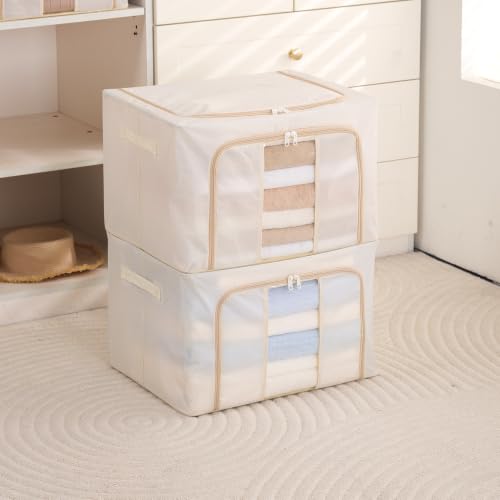 Image of HOKIPO 66L Cloth Organizer for Storage, Large Storage Box for Clothes, Cream Pack of 2 (NEW-AR-6670-CRM*2)