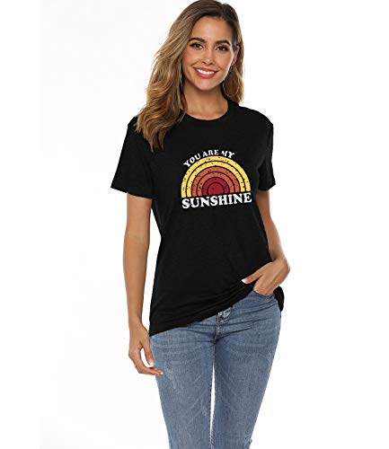 Camiseta feminina Mansy You are My Sunshine casual de verão, manga curta, estampada, linda, divertid